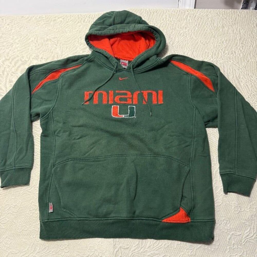 Vintage Y2K Nike Miami Hurricanes Center Swoosh Hoodie Size L